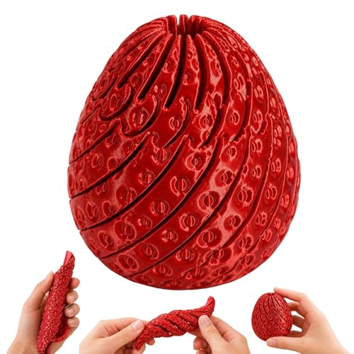 3D Printed Twisty Strawberry Fidget Egg, Twistable Decompression Toy Handheld Stress Relief Sensory Anxiety Toys, Portable Pocket Twisting Fidoe Cool Office...