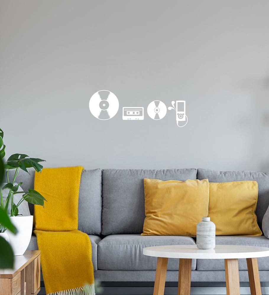 Music Evolution - Adesivo da parete, 121 x 45 cm, colore: Bianco