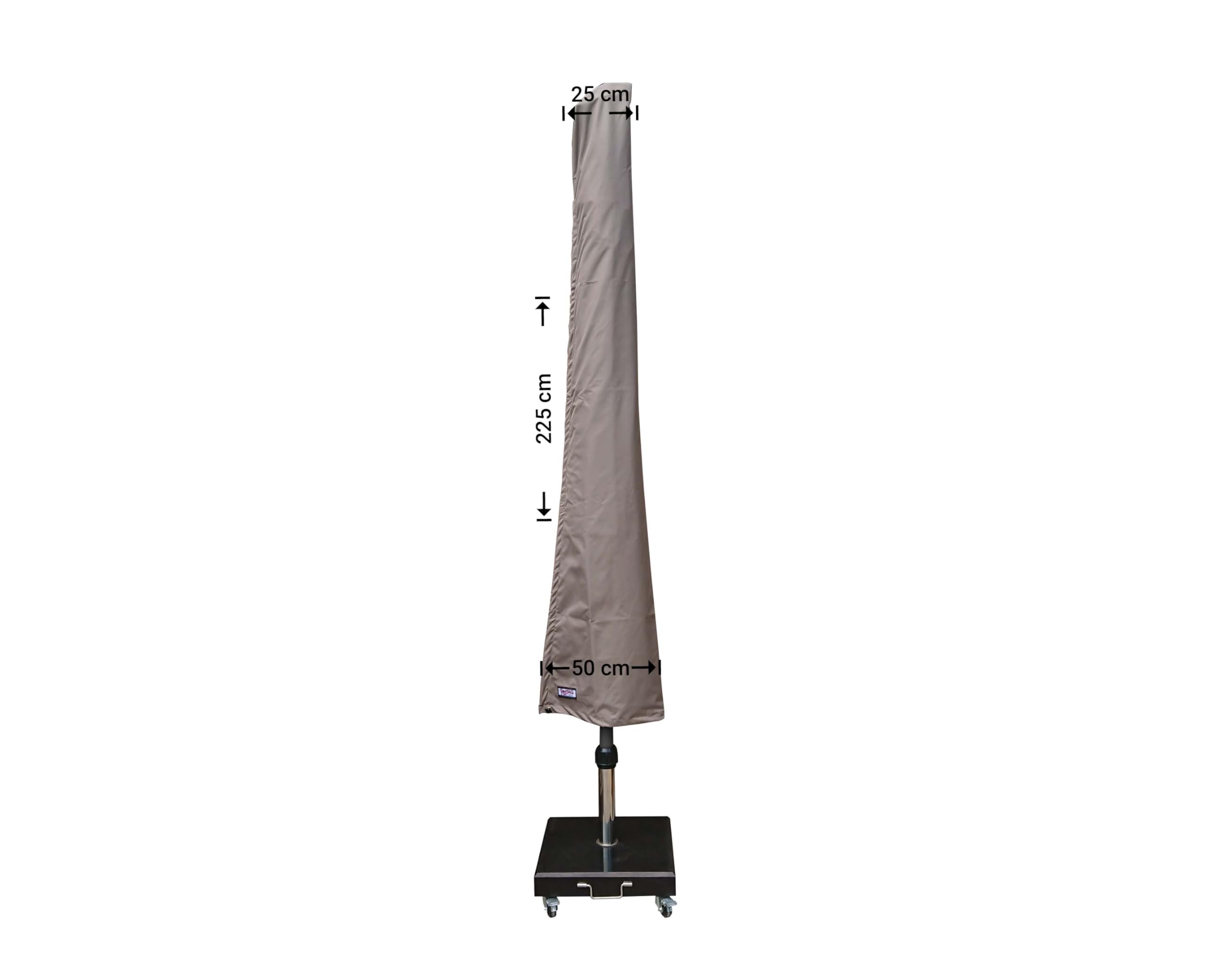 Schutzhülle für Sonnenschirm H: 225 cm | Atmungsaktiv | Wasserdicht | UV - beständig | Doppelt genähte, PU-versiegelte Naht | Inklusive Befestigungsstab |