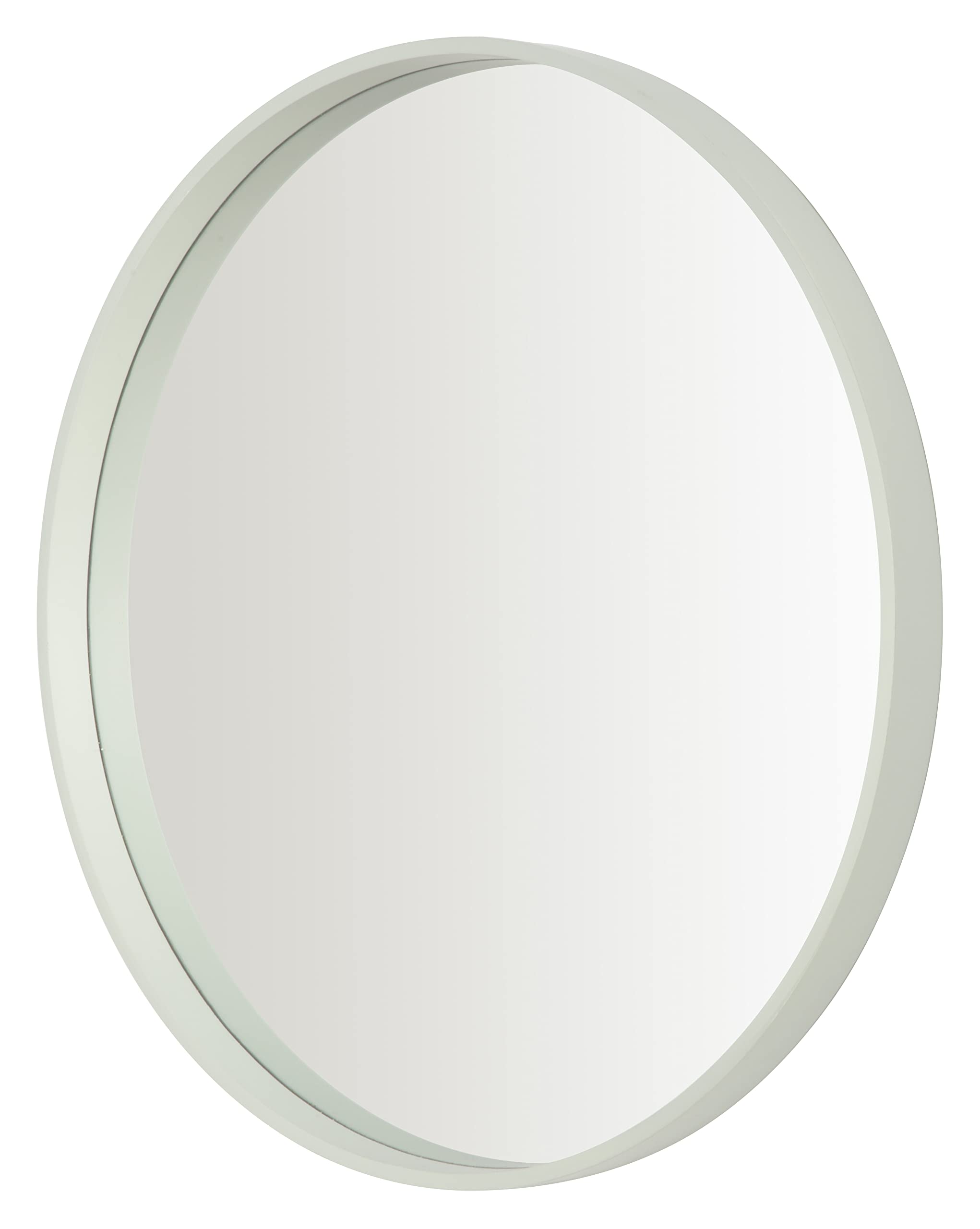 Home Selections Sage Green Round Wall Mirror, 50Cm, Wooden Deep Framed Circle Mirror