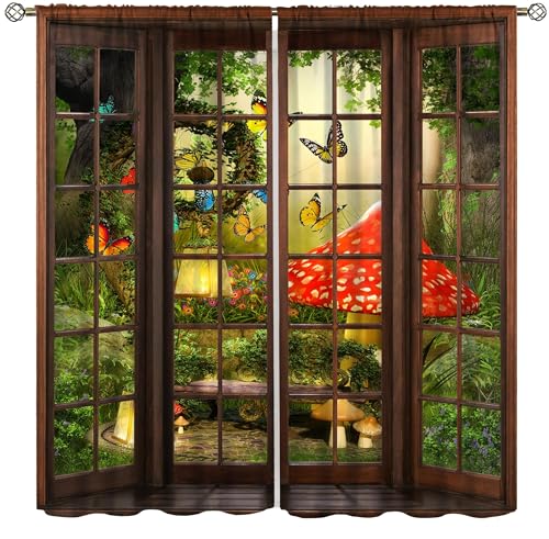 Hazuff Forest Landscape Blackout Curtains for Bedroom,Fantasy 3D Magic Green