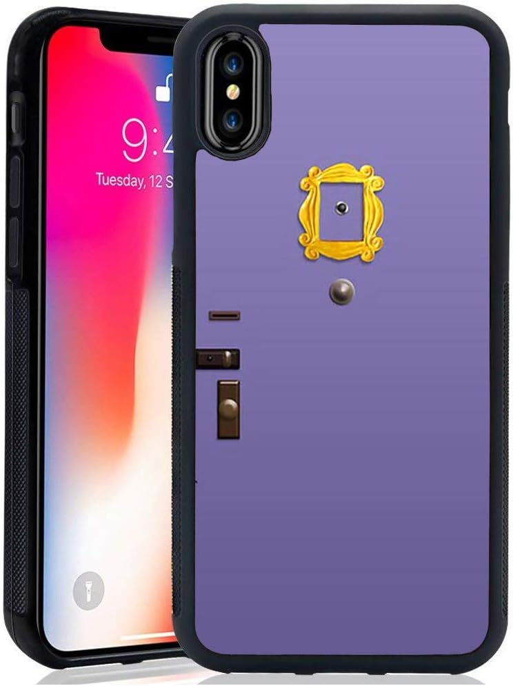 XUNBOTINGS for iPhone Case-Friends Purple Door Design-Soft TPU+Luxury Tempered Mirror Protective for iPhone Case (for iPhone XR)