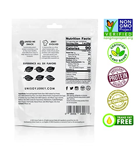 Unisoy Plant Based Vegan Jerky- Classic Hot ‘N Spicy, Vegetarian & Vegan-Friendly Jerky, Non-Gmo, Vegan Food, Vegan Snacks (3-Pack) #TOP6
