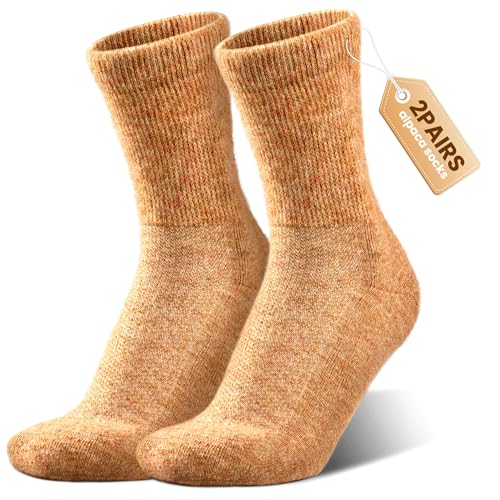 Alpaca Wool Diabetic Socks for Women - Non Binding Wide Fit,Moisture Wicking,Warm,Breathable,Seamless Toe,2 Pairs