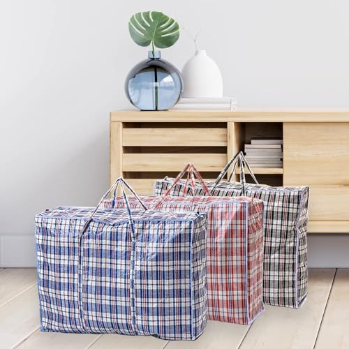 1ABOVE Jumbo-Wäsche, Einkaufen, Aufbewahrung, wiederverwendbar, Stoff, Umzug, wasserdicht, Griffe und Reißverschlusstaschen, 70 x 60 x 28 cm, 3 Packungen