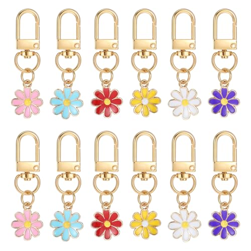 Mabor Lot de 12 Porte-clés Fleurs Mini Marguerites Mignons Porte-clés pour Femmes pour Accessoires de Sac, Porte-monnaies, Sacs à Dos, Charms de Sac