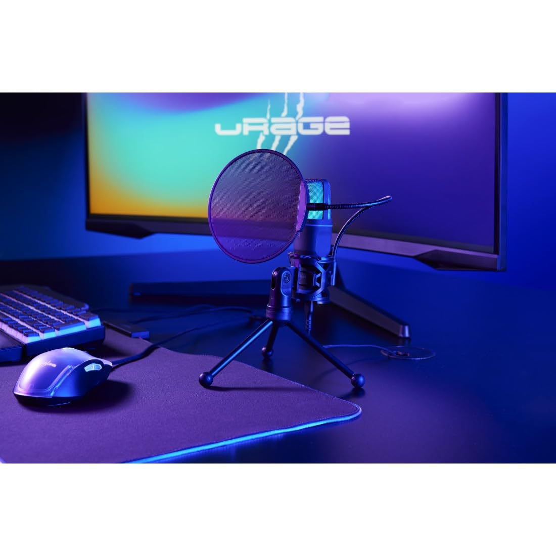 uRage Mikrofon Stream 410 HD für Streaming, Gaming, Podcast, Music Recording, inkl. Popschutz & Stativ, USB, in Schwarz