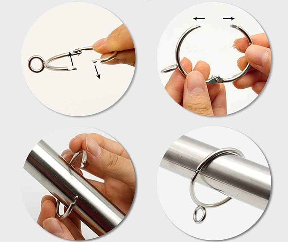 Curtain Clips with Rings 3 inch Interior Diameter,Easy to Open and Close,Loose Leaf Binder Rings,Movable Clasp Suitable Fixed Pole Shower Curtain Rings/Strong Hooks Set Silver (20)