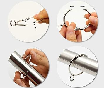 Curtain Clips with Rings 3 inch Interior Diameter,Easy to Open and Close,Loose Leaf Binder Rings,Movable Clasp Suitable Fixed Pole Shower Curtain Rings/Strong Hooks Set Silver (20)