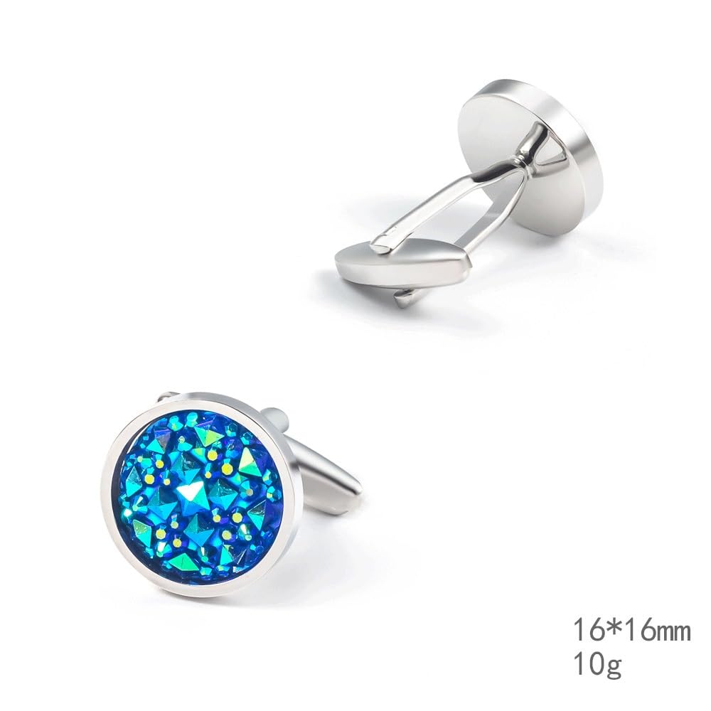 Gemelos de Camisa Francesa para Hombre con diseño Redondo de Metal triturado, Cristal de Diamante y circonita, con Clavos para Las Mangas.