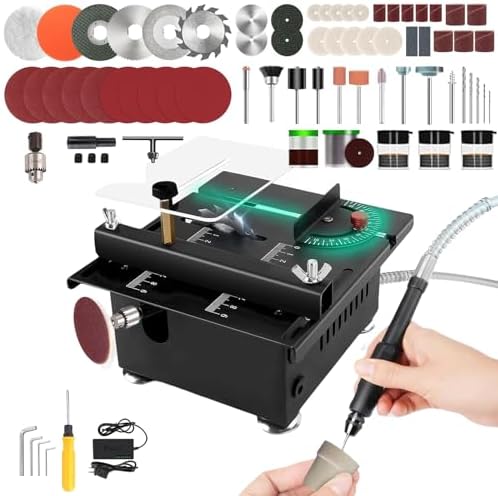 Mini Multi-Functional Table Saw, 100W Desktop Electric Saws, 0.1-16MM Cutting Depth, 0~90�� Adjustable Angle and Seven Speed Adjustable Power Supply, Suitable for Wood Acrylic PCB Plastic Cutting