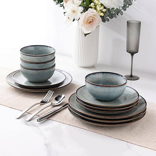 GBHOME-Ceramic-Dinnerware-Sets-for-4-12-Pieces-Stoneware-Plates-and-Bowls-Sets-Reactive-Glaze-Dishes-Scratch-Resistant-DishwasherMicrowave-Safe-Space-Blue