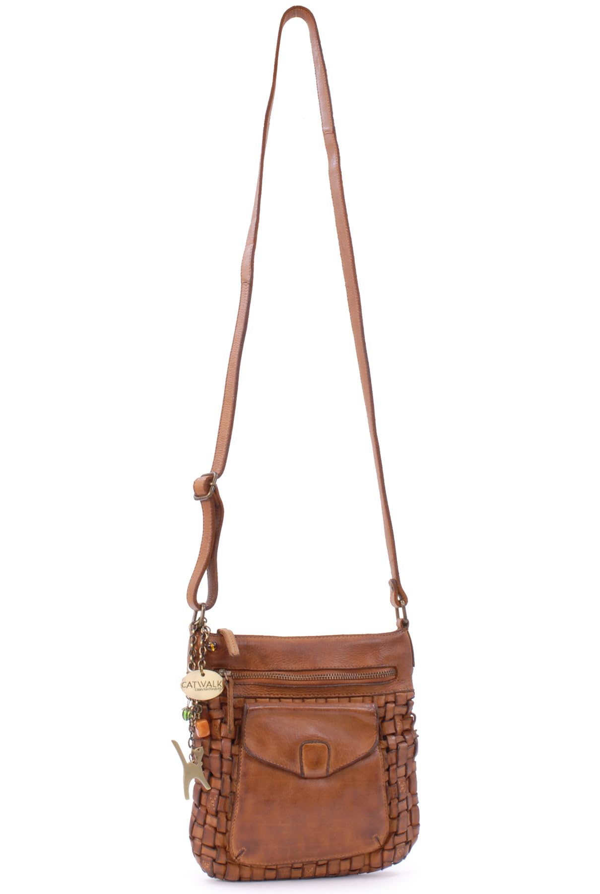 Catwalk Collection Handbags - Bandolera Pequeño de Piel Lavada - Bolso Cruzado de Mujer - Bolso Trenzado con Correa Desmontable - Simona