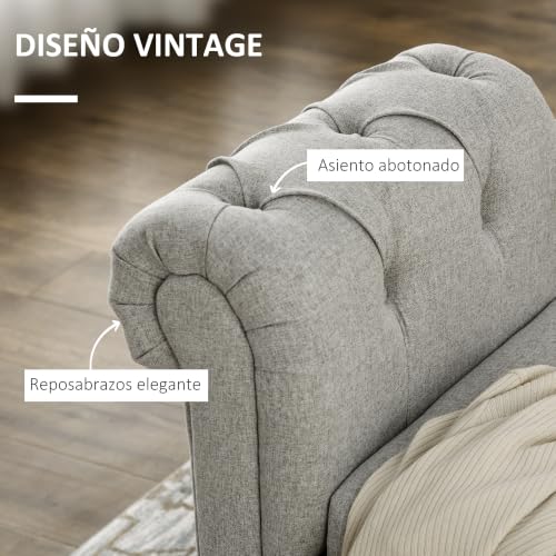 Miniatura 6 de Homcom Banco De Almacenamiento Taburete De Almacenaje De Lino Con Tapa De Bisagras Patas De Madera Y Reposabrazos Enrollados Para Dormitorio Salón Pasillo Carga 150 Kg 146,5x49x74,5 Cm Gris Claro