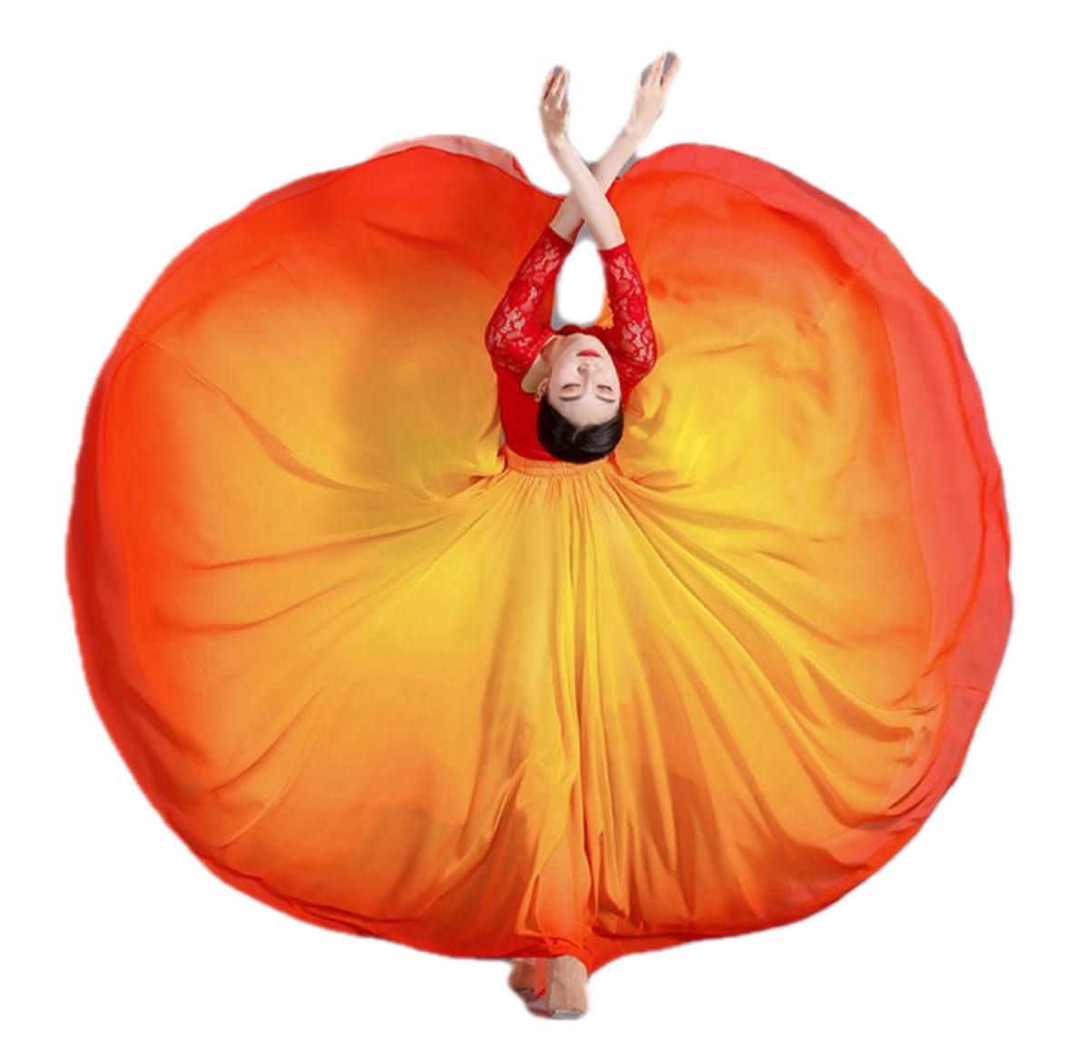 HEARTTOUCH Women's Fairy Lyrical Dance Skirt 720° Gradient Color Swing Maxi Skirt Ballet Modren Dance Costume for Performance (Typ G,95,Large)