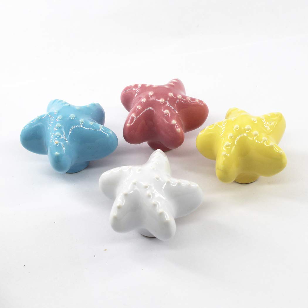 Bonitos botones de cerámica en forma de estrella de mar para habitación infantil, muebles, armarios, tiradores de cajones de cerámica, cocina, cajón, 6 piezas