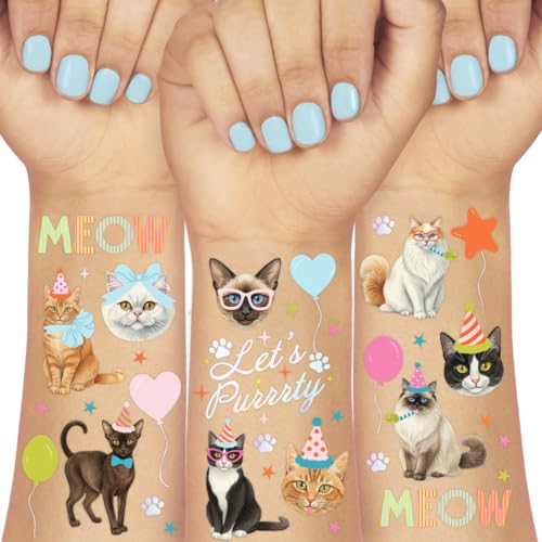 xo, Fetti Cat Birthday Tattoos - 54 Temporary Tattoos | Kitty Party Decorations, Cat Theme Birthday,...