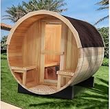 TaTalife Barrel Steam Sauna Room with Porch, 4-6 People Canadian Hemlock Outdoor Sauna, ETL TOULE 6KW Stove with Stone, Asphalt Shingles, Rugged Base(0-195℉)