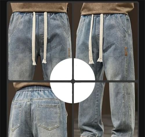 Men Drawstring Elastic Waist Baggy Jeans Men's Streetwear Harajuku Fashion Casual Wide-Leg Denim Pants3