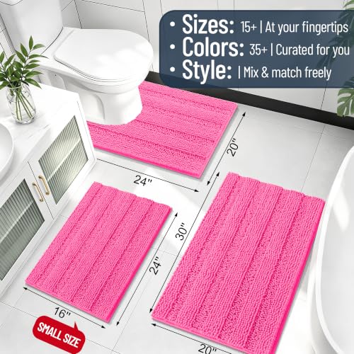 Image of Smiry Thick Chenille Bathroom Rugs 30x20, Extra Soft Absorbent Striped Bath Mat, Machine Washable, Rubber Backing, Bath Rugs for Bathroom, Tub & Shower, Home Decor Accessories, Hot Pink