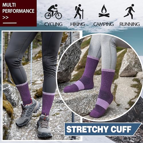 Image of Anlisim Merino Wool Hiking Running Socks for Women, Boot Work Crew Socks