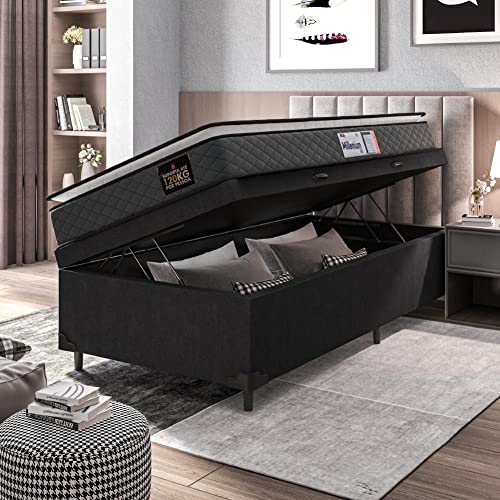 Cama Box Baú Solteiro Colchão Espuma D33 Pillow Top Millenium 88x188x60cm Cinza/preto Hellen - Supor