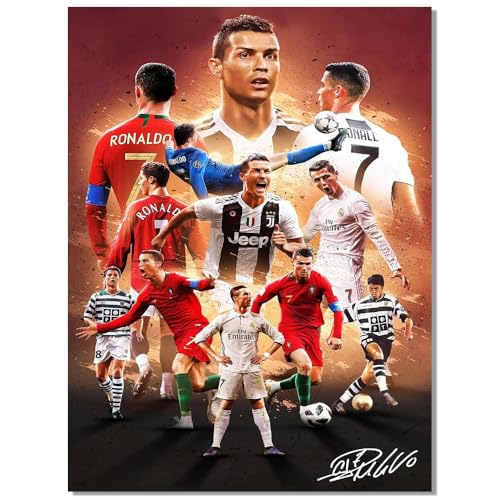 Soccer Superstar Cristiano Ronaldo Signed Poster For Kids Fans Room Bedroom Wall Decor-Sports Star Posters Canvas Art Print Picture For Teen Boy Birthday Gifts