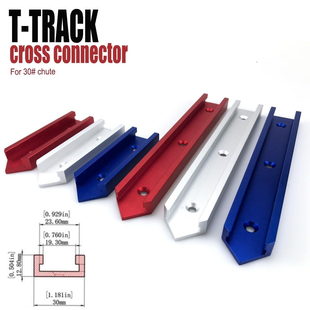 T-Track - Kit de intersección con agujeros de montaje preperforados para pista en T universal para plantillas y accesorios de carpintería (100 mm, azul)