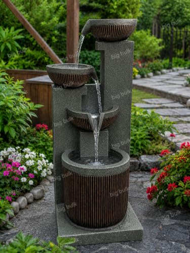 Image of Green 4 Steps Bowl Ball Fountain with for Home Decor Indoor Outdoor Garden Aniiversary Gifting (Grey: 35x 30 x 86cm)