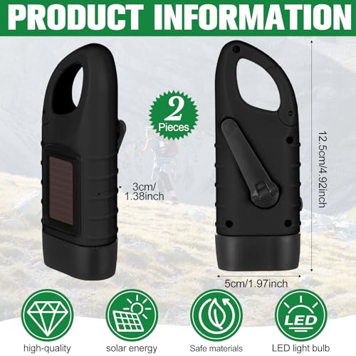 Leelosp 2 Pieces Hand Crank Solar Powered Flashlight Emergency Rechargeable LED Survival Light Dynamo Flashlight Torch for Outdoor Sports Hiking Camping - Thumbnail 2