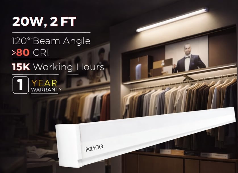 Image of Polycab Neo Slim LED Batten 20W (2 Ft) Cool White | Ultra Slim, 120 Wide Beam, 25,000 Hours, 4kV Surge Protection (pack of 1)