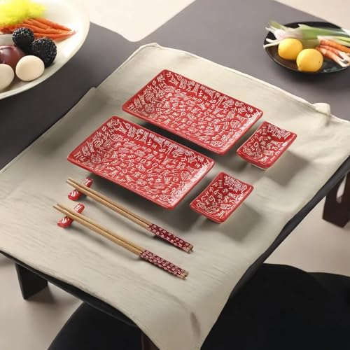 Image of 8 pcs Japanese Sushi Plate Sets Serving Platters and Trays for Entertaining Sushi Dishes Set Plates Sushi Plates Traditional Cuisine Dinnerware Sets with Chopsticks Hundred Family Names