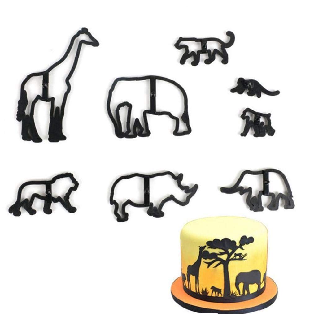 Hotaden 8pcs Animal Cookie Cutter Plastic Elephant Giraffe Leopard Fondant Cutter Safari Silhouette Cake Mold Cake Decorating Tools