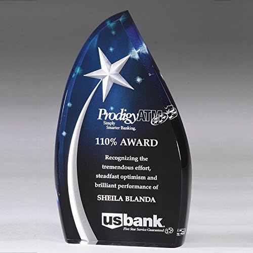 SHOP AWARDS AND GIFTS Customizable 7-3/4 Inch Blue Acrylic Award with Silver Shooting Star, Includes Personalization