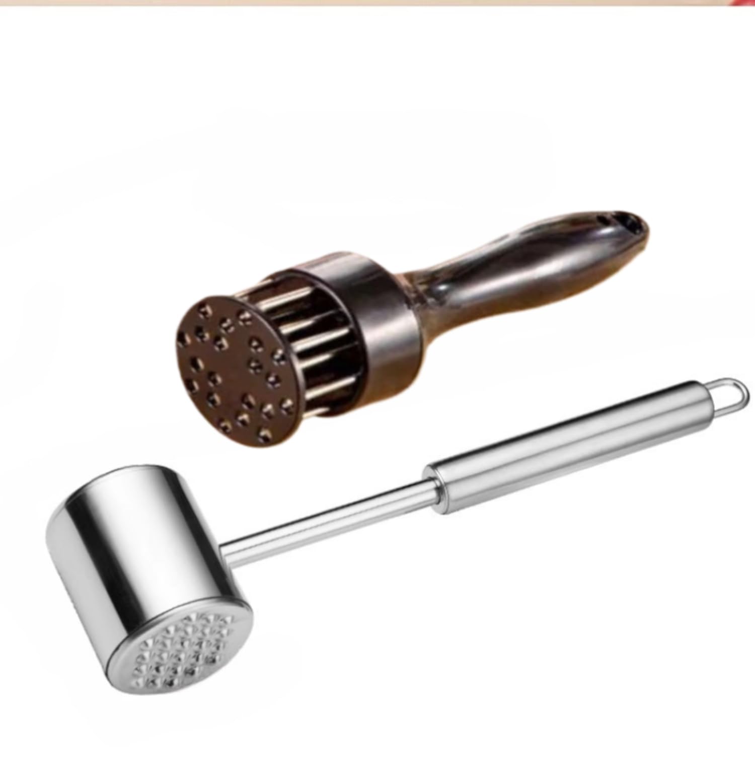 JCXivan Meat Tenderizer Tool,Meat Mallet Pounder and Meat Tenderizer Needle, 0.9LB Meat Hammer-Beater,Kitchen Gadgets,Cooking Essentials for Lamb Chops,Steaks,Chicken Breasts,Beef,Stainless Steel,