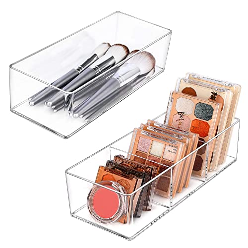 JessLab Acrylic Organizer, 2PK Cube Sections Makeup Organizer for Drawer, Makeup Organizer for Vanity, Countertop, Bathroom, Kitchen and Cabinet Storage(1+3 Compartment)