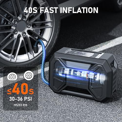Image of Pumptiva Tire Inflator Portable Air Compressor, 3X Faster Portable Tire Inflator for Car 150PSI Air Pump for Car Tires with LED Light, Auto Shut-Off for Motorcycle, Bicycle, Bike, Ball (Dark Grey)