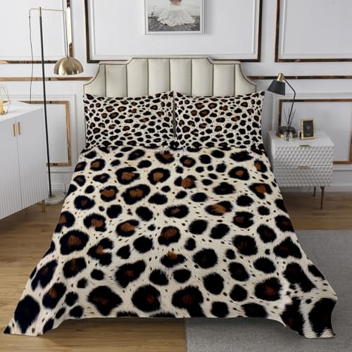 Manfei Retro Cow Print Coverlet Set Twin Size,Farmhouse Animal Skin Theme Quilted Coverlet for Kids Children Room,Vintage Brown Cow Fur Print Bedspread 2 Piece Quilt Set with 1 Pillow Sham
