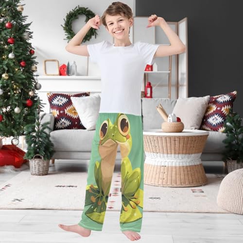 Boy's Pants Green Frog Big Eyes Jogger Pants Elastic Waist Long Bottoms Trousers with Pockets 6-14 Years2