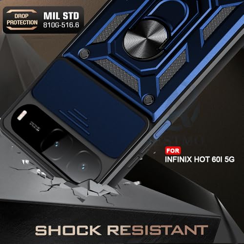Image of AESTMO Tough Armor Infinix Hot 60i 5G / Tecno Spark GO 5G Bumper Back Case Cover | Ring Holder & Sliding Camera Shield Cover | 360 Degree Protection Back Case Cover for (Blue)