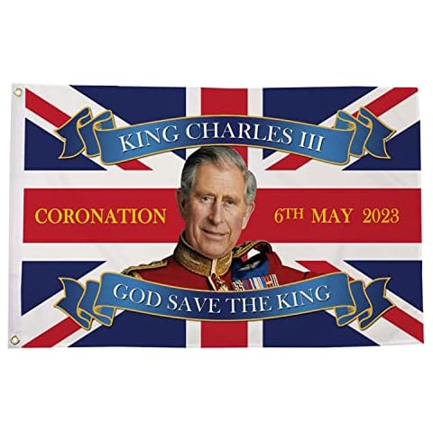 5ft x 3ft King Charles III Flag, Union Jack Coronation Decorations Flags King Charles, Great Britain King Flag British New King Flag UK Coronation Street Parties Merchandise (A) Cover