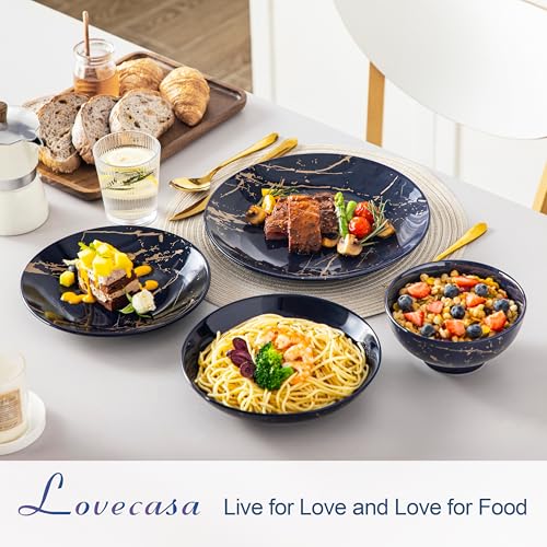 LOVECASA Tafelservice porzellan, Serie Daphne, SWEET 24-teiliges Kombiservice Set, Ess Geschirrset mit Goldspritzer Design, Speiseteller, Dessertteller, Müslischalen und Suppenteller für 6 Personen