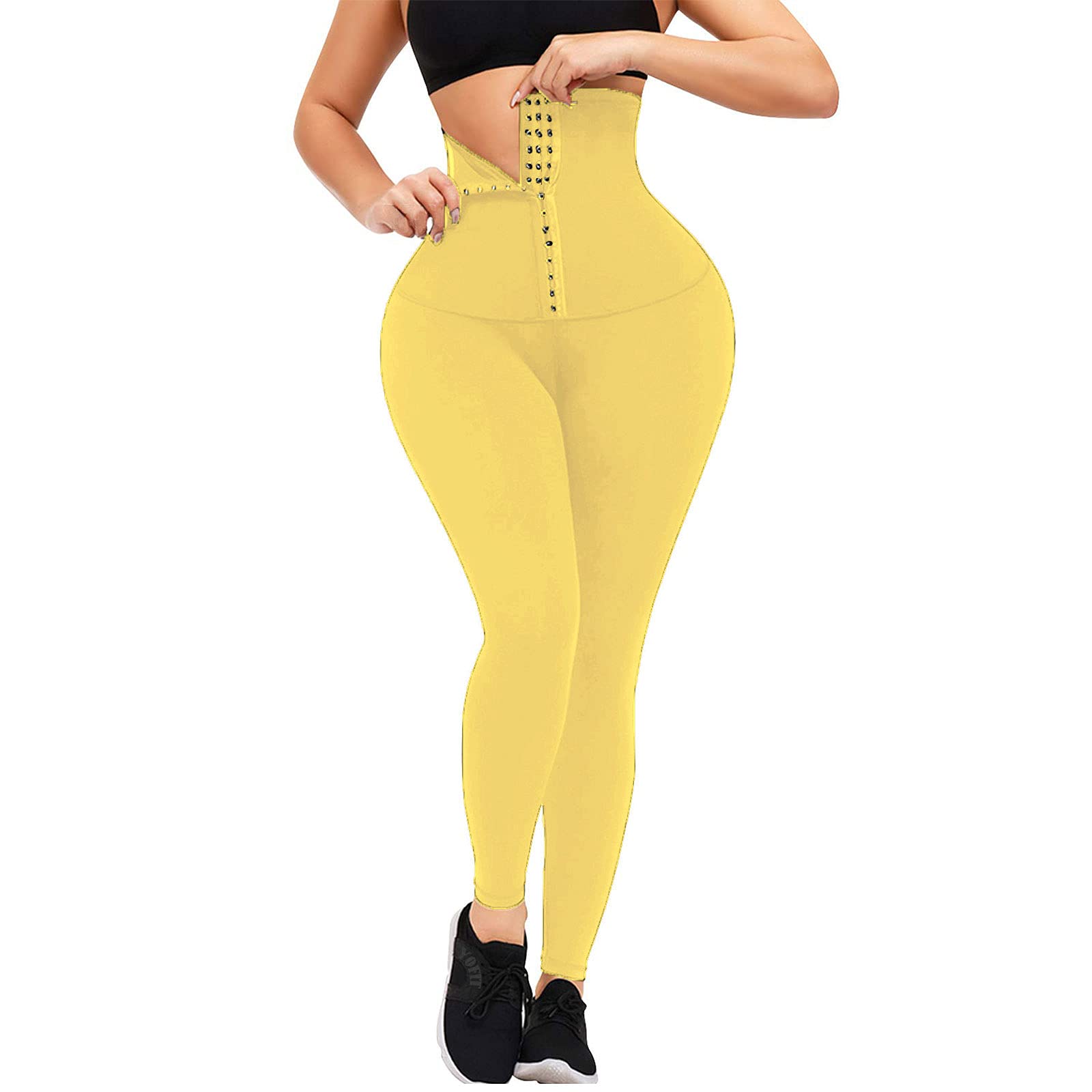 POWERASIA Women High Waist Corset Leggings Waist Trainer Tummy Control Slimming Body Shaper Compression Workout Yoga Pants