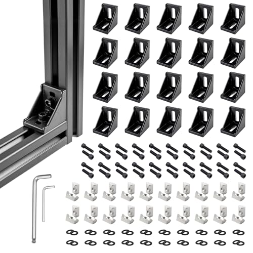 Image of 3030 Series Aluminum Extrusion Corner Brackets - 20 Sets Black 90 Degree Angle Connectors for 8mm T-Slot, CNC /Robotics Frame Accessories