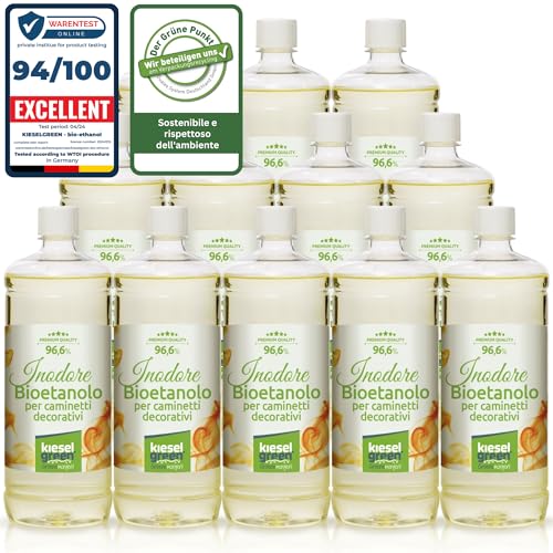 KieselGreen Bioethanolo 12 x 1 litro con Fragranza per Caminetto