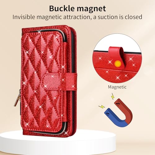 Furill Wallet Case for Samsung Galaxy S20 Plus S20+ 5G with Wrist Strap Crossbody Shoulder Strap Stand Leather Phone Cover with 9+ Card Slots Zipper Purse S20+5G S20plus 20S + S2O S 20 20+ G5 Red - image 7