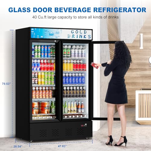 40 Cu.ft. Commercial Beverage Refrigerators Glass Door Refrigerator Upright Display Cooler with Soft LED Light and Adjus - Additional View