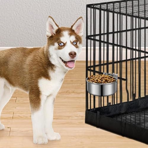 Wassernapf für Hundeboxen – Wasser- und Futternäpfe aus Edelstahl zum Aufhängen in Hundeboxen | Futternapf für Hunde und Katzen für Trocken- und Nassfutter, Haustierkäfig