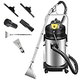 40L Commercial Carpet Steam Cleaner, Extractor Vacuum Washing Machine, Separate Clean Water Tank and Waste Water Tank, Portable Suction Hose, with 6 Tools and Wheels, for Hotels,Dry Cleaners