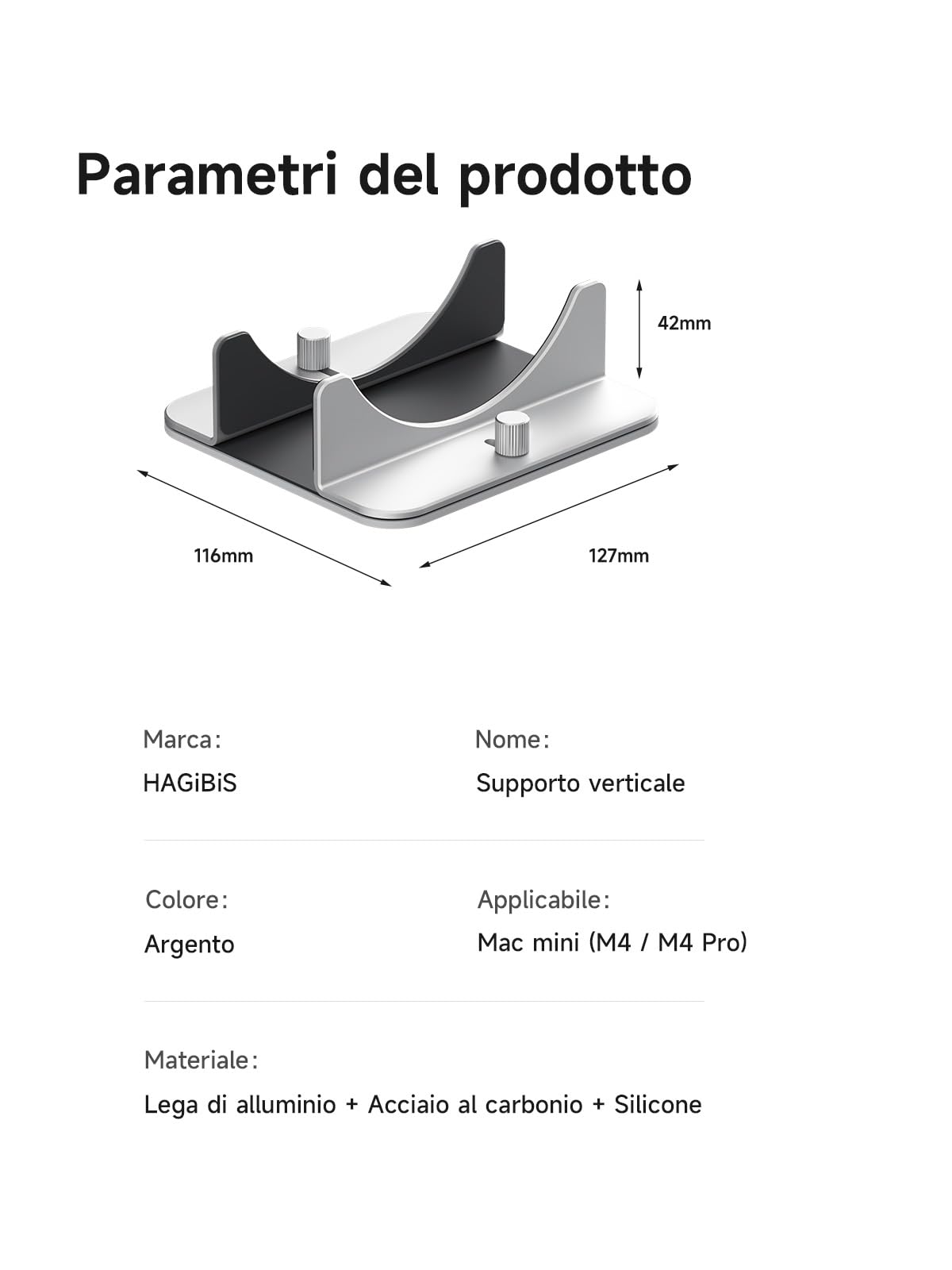 Hagibis Supporto verticale per Mac Mini M4, in lega di alluminio, supporto antiscivolo per computer, compatibile con chip M4, Mac Mini Pro